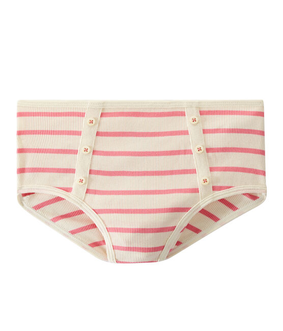 Culotte haute en côte 2x2 beige COQUILLE/rose PETAL