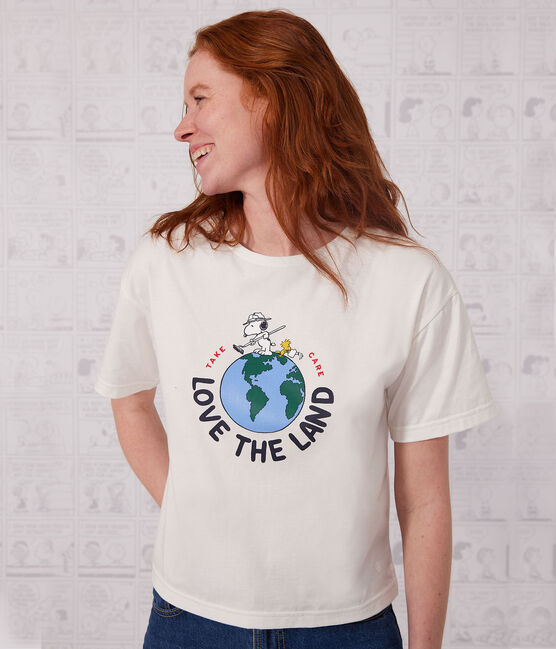 LE BOXY, katoenen T-shirt voor dames wit MARSHMALLOW