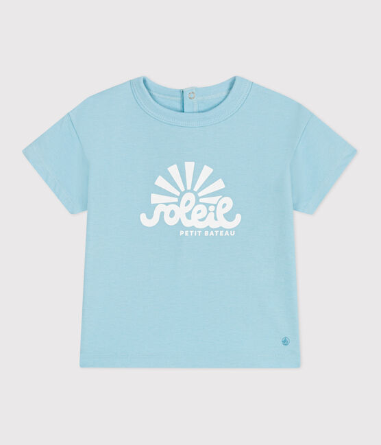 Effen katoenen T-shirt met korte mouwen voor baby's blauw AQUATIC