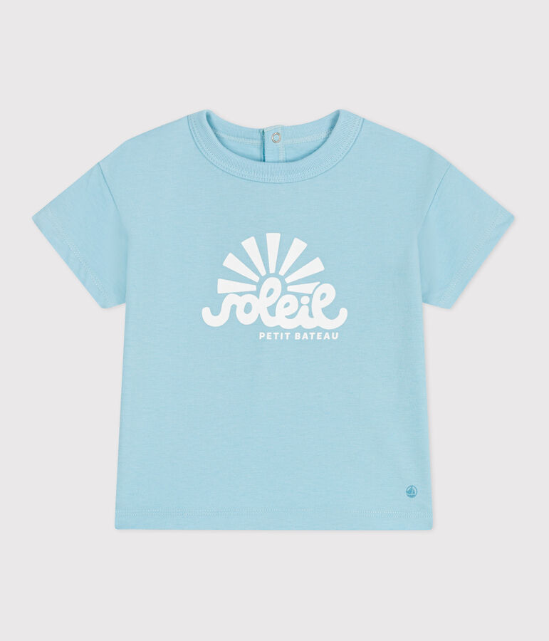 Effen katoenen T-shirt met korte mouwen voor baby's blauw