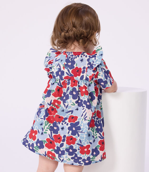 Katoenen babyjurk met korte mouwen en pofbroekje met bloemetjesprint wit/multicouleur