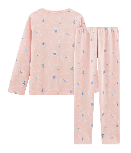 Roze meisjespyjama met pinguïn print van dubbelzijdig jersey roze MINOIS/wit MULTICO