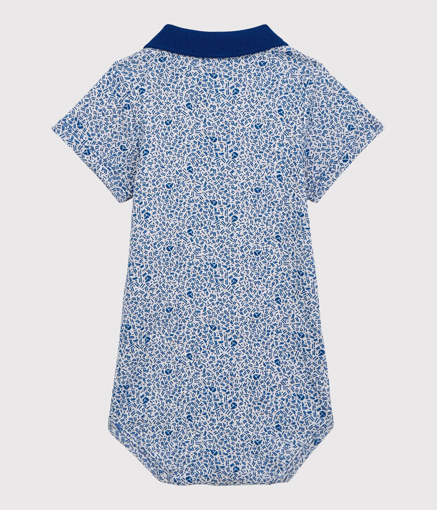 Katoenen rompertje met polokraag voor babyjongens grijs/blauw