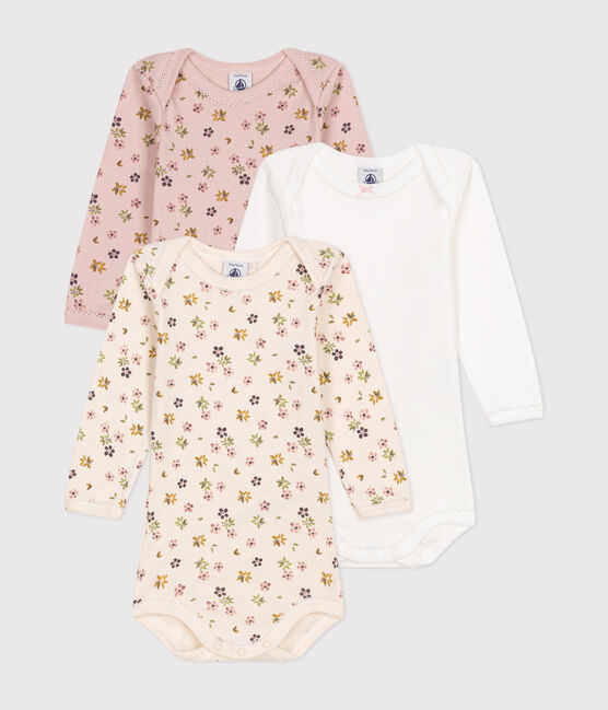 Set van 3 katoenen babybody's met lange mouwen met bloemenprint variante 1