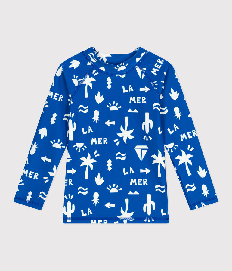 Kinderzwemshirt met uv-bescherming, lange mouwen en print blauw/wit