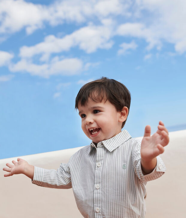 Gestreept katoenen babyhemdje groen/wit