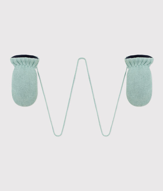 Moufles bébé en tricot doublées en polaire recyclée vert PAUL