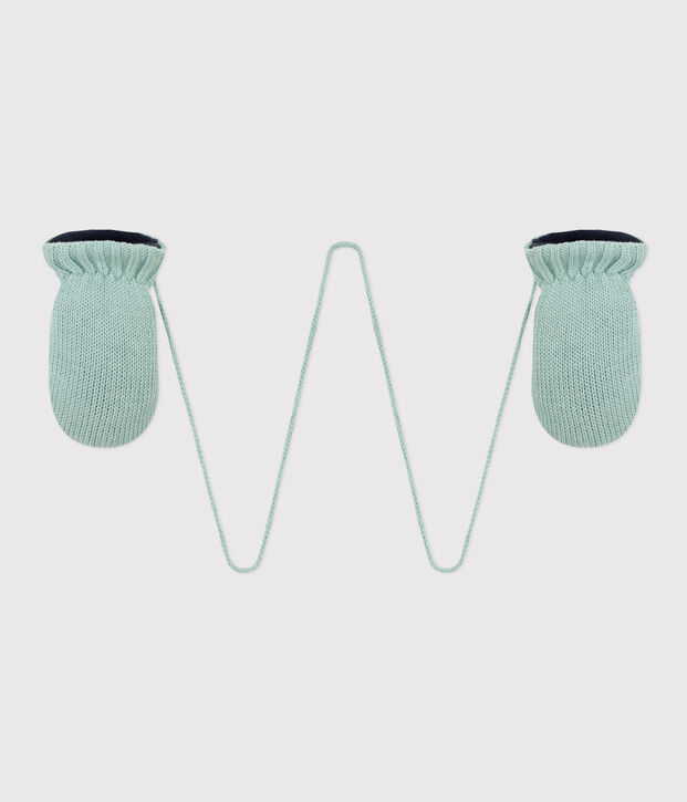 Moufles b&eacute;b&eacute; en tricot doubl&eacute;es en polaire recycl&eacute;e vert