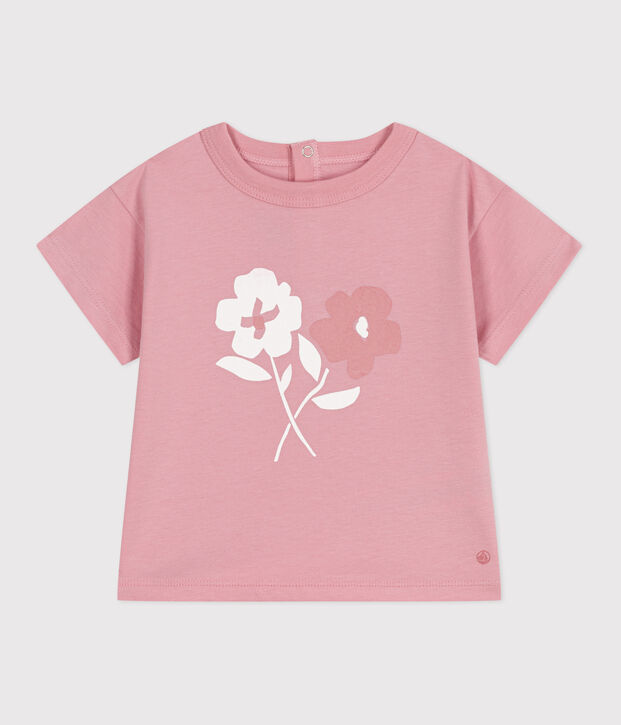 Tee-shirt b&eacute;b&eacute; en coton &agrave; manches courtes uni rose