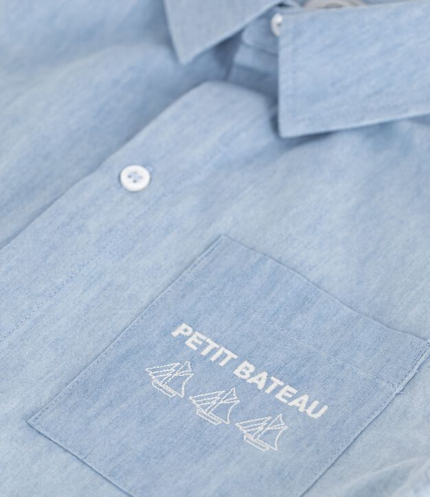 Chemise enfant en coton &agrave; manches courtes bleu