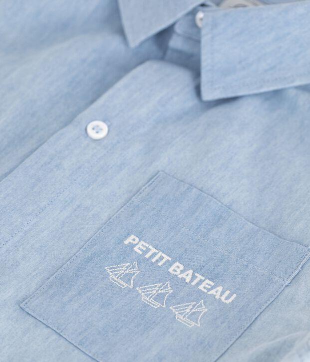 Chemise enfant en coton &agrave; manches courtes bleu