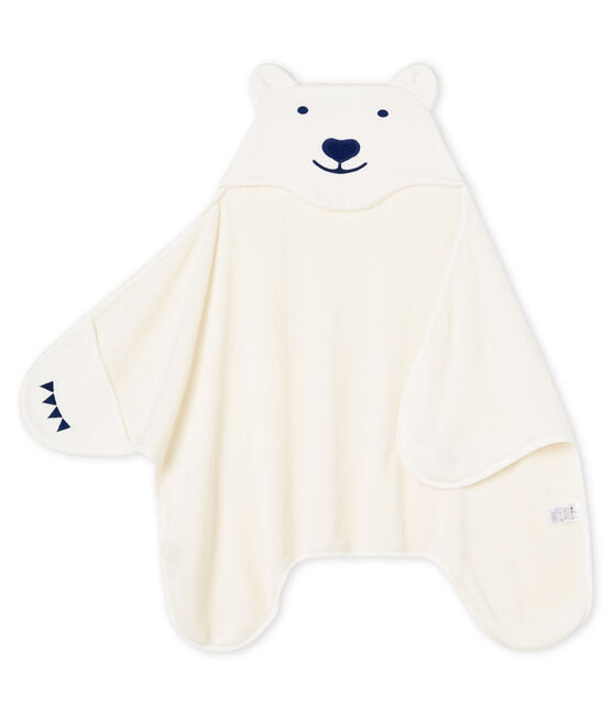 Cape/plaid petit garçon en polaire blanc MARSHMALLOW/bleu MEDIEVAL