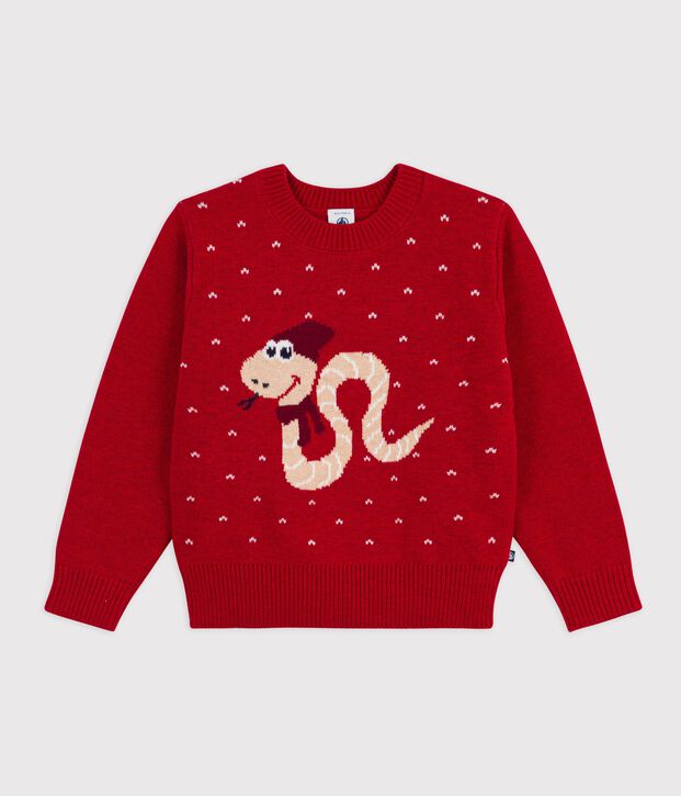 Pull jacquard laine et coton enfant gar&ccedil;on rouge