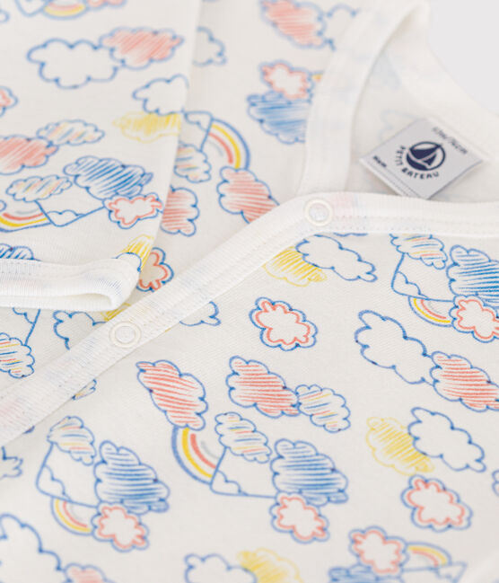Katoenen babypyjama zonder voetjes wit MARSHMALLOW/wit MULTICO
