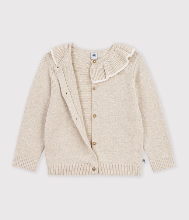 Cardigan enfant en laine et coton uni beige chin&eacute;