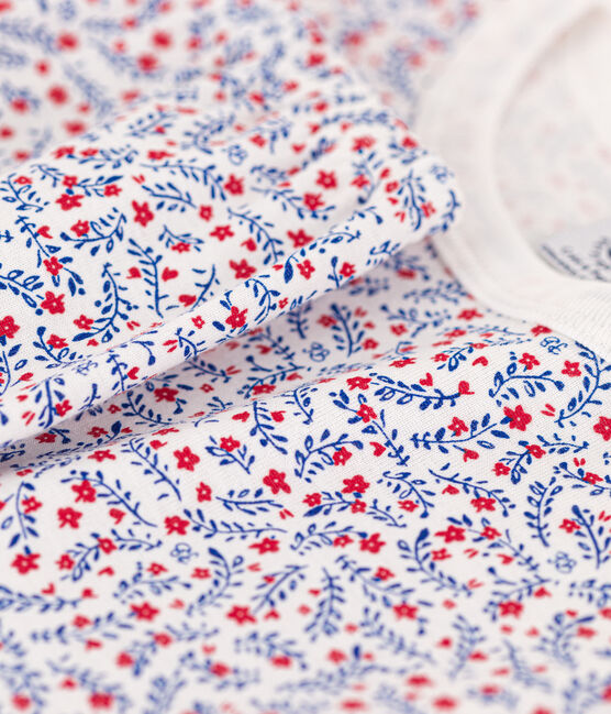 Meisjespyjama met bloemenprint in katoen wit MARSHMALLOW/wit MULTICO
