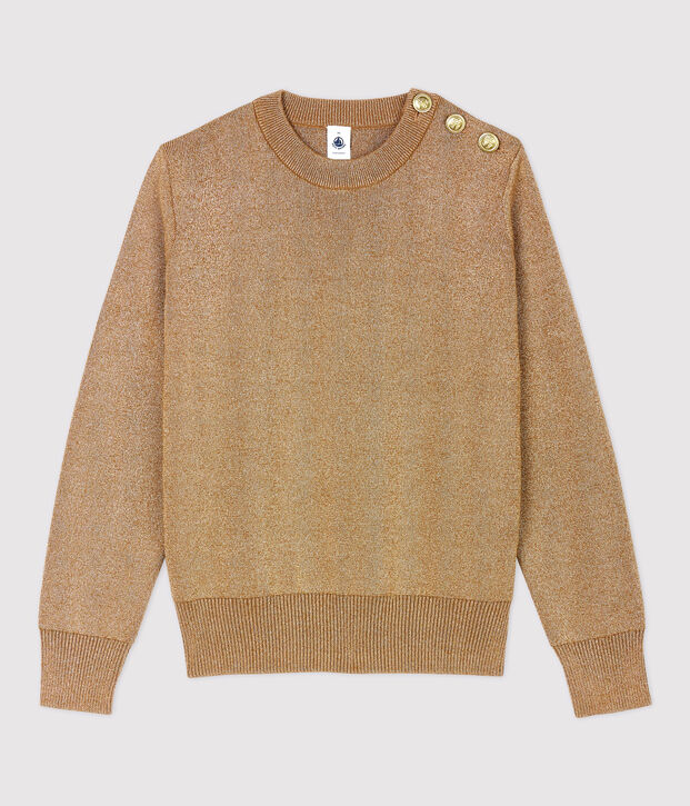 Pull marin en coton dor&eacute; Femme marron/jaune