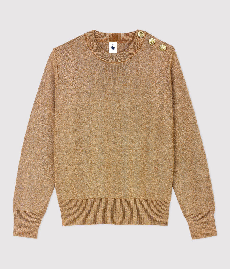 Pull marin en coton dor&eacute; Femme marron/jaune
