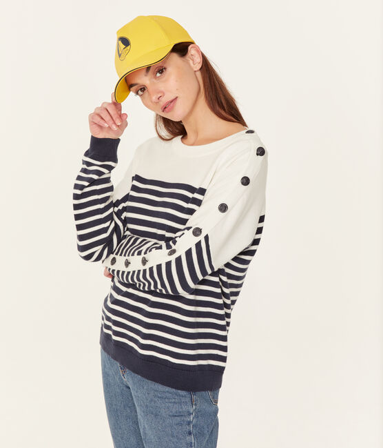Pull marin femme bleu SMOKING/blanc MARSHMALLOW