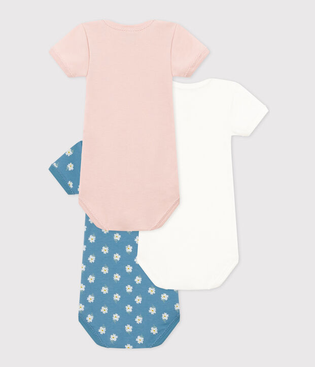 Lot de 3 bodies manches courtes fleurs b&eacute;b&eacute; en coton multicouleur