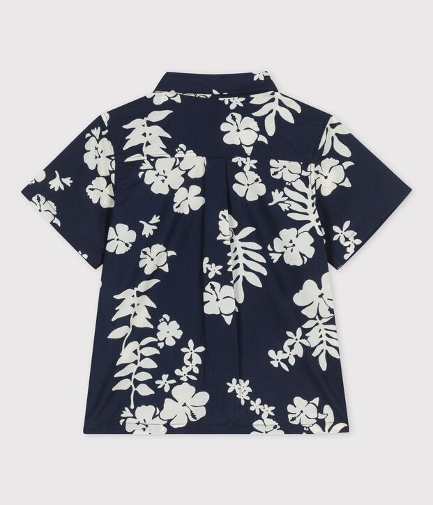 Jongenshemd in popeline met korte mouwen blauw/wit