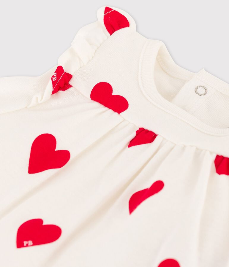 Robe body imprim&eacute;e coeur en coton bio b&eacute;b&eacute; blanc MARSHMALLOW/rouge TERKUIT