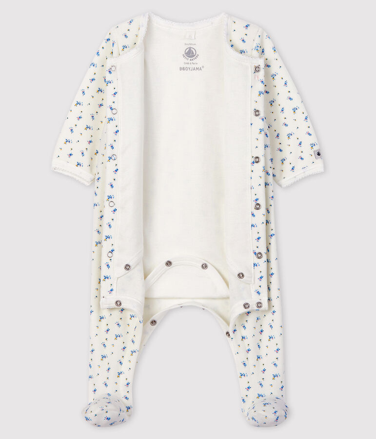 Fluwelen bodyjama met bloemenprint voor babymeisjes wit MARSHMALLOW/wit MULTICO