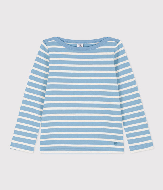 Iconisch marinetruitje in katoen voor meisjes/jongens blauw/beige