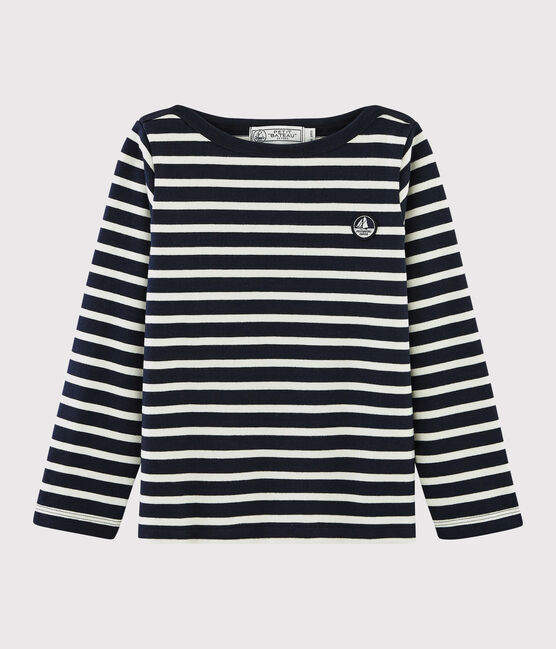 Jersey marinière voor meisjes - jongens blauw SMOKING/wit MARSHMALLOW