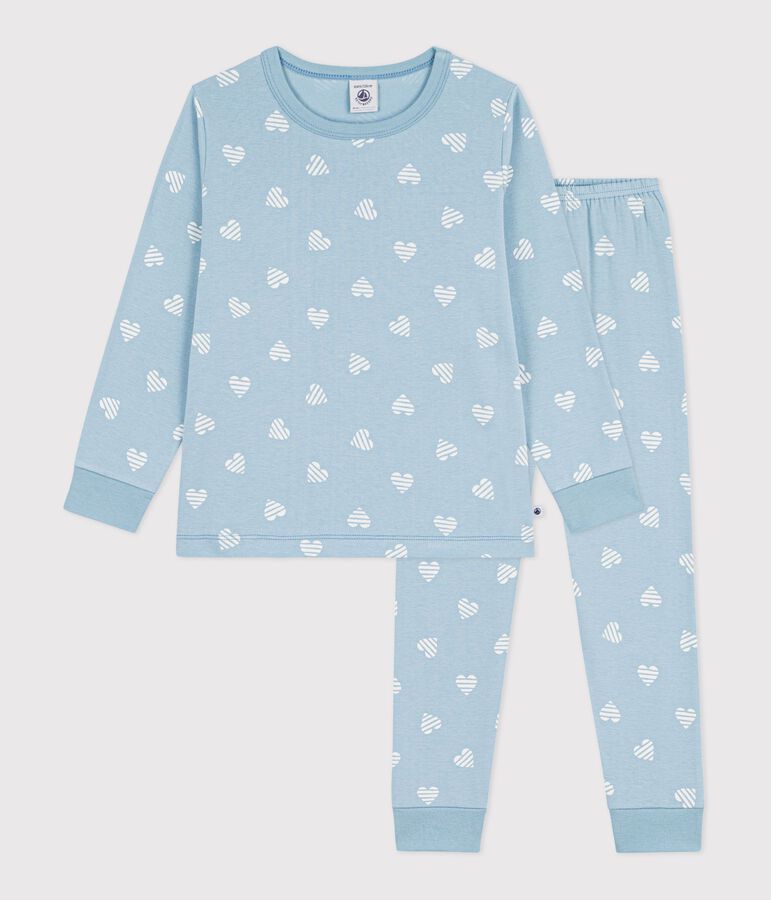 Katoenen pyjama met hartjesprint voor kinderen groen/wit