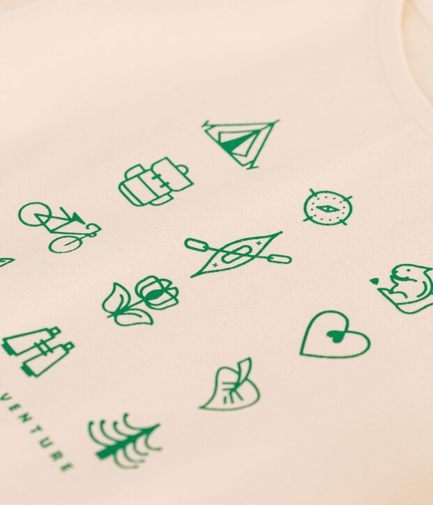 T-shirt van lichte jersey voor meisjes ecru/groen