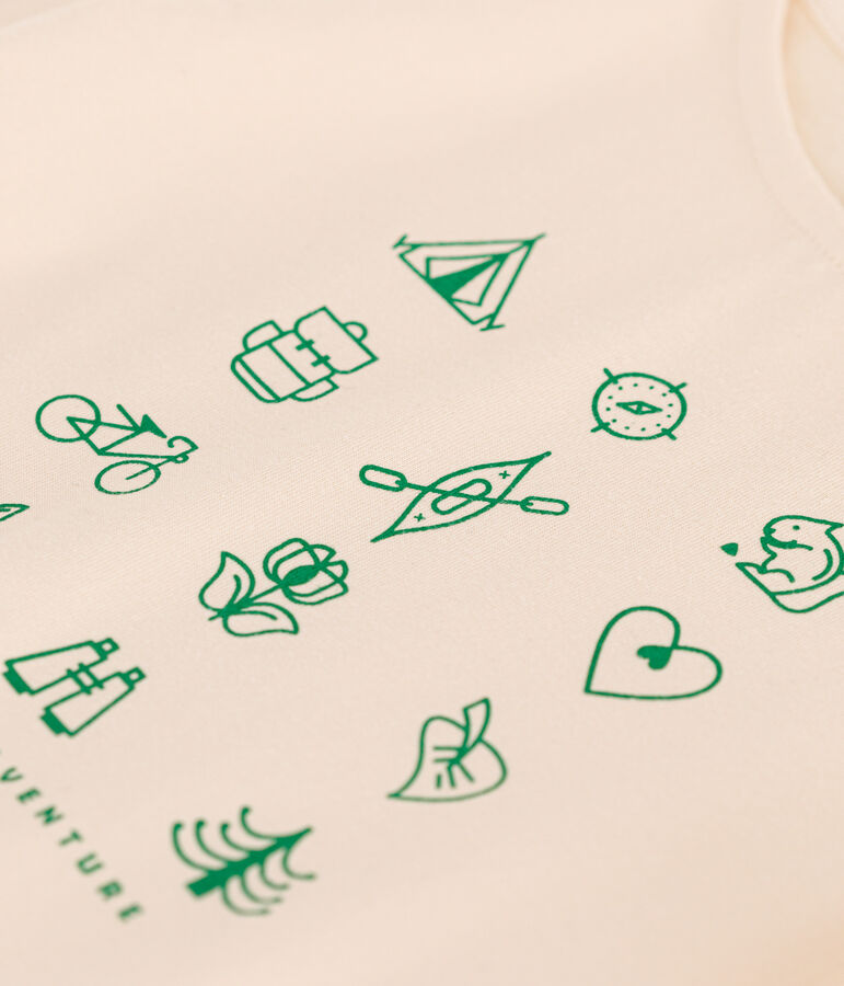 T-shirt van lichte jersey voor meisjes ecru/groen