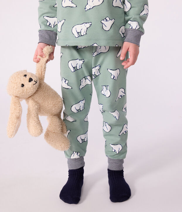 Pyjama enfant en molleton imprim&eacute; ours vert/multicouleur