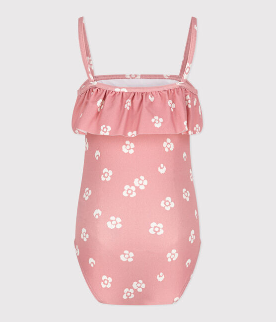 Eendelig badpak met bloemenprint voor kinderen roze CHARME/wit MARSHMALLOW