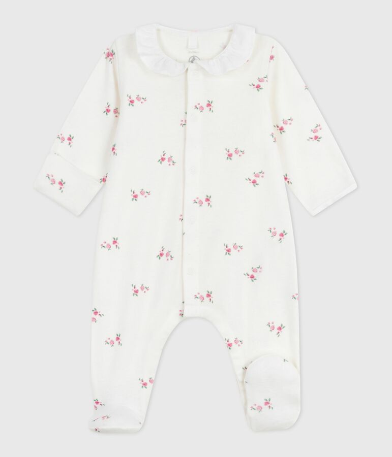 Pyjama b&eacute;b&eacute; en coton &agrave; col fleuri blanc/multicouleur