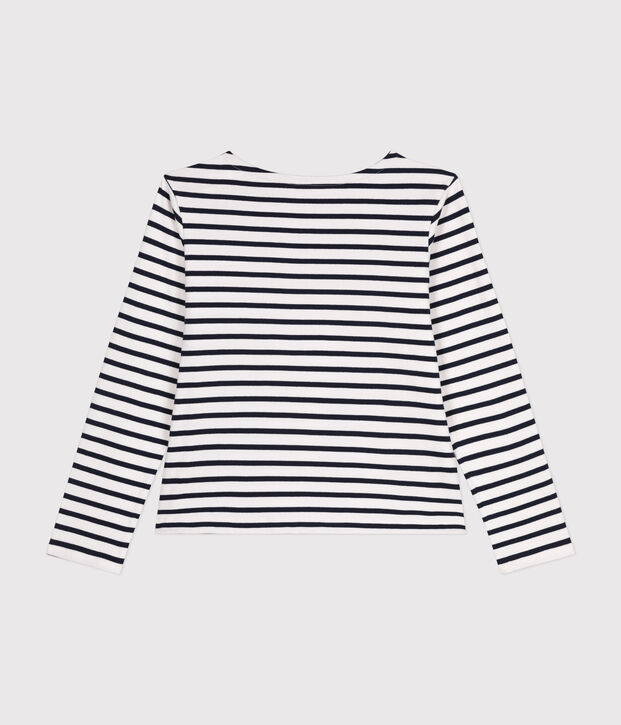 Katoenen marinetruitje met knoopsluiting voor dames wit/blauw