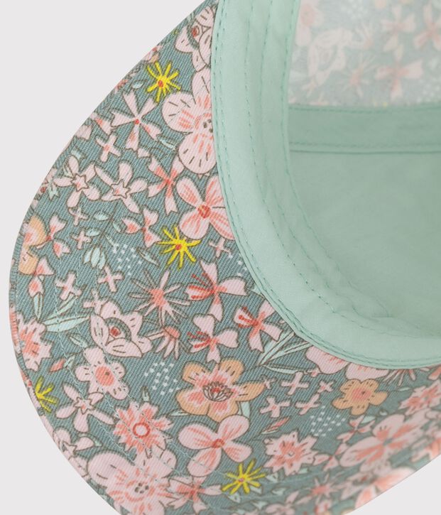 Casquette b&eacute;b&eacute; en serge imprim&eacute; fleurs bleu/multicouleur