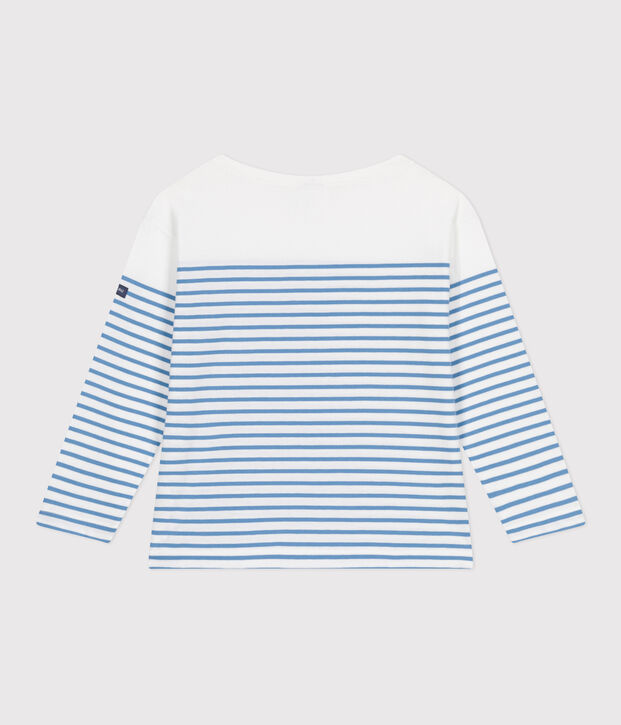 Tee-shirt marini&egrave;re enfant en coton manches longues blanc/bleu
