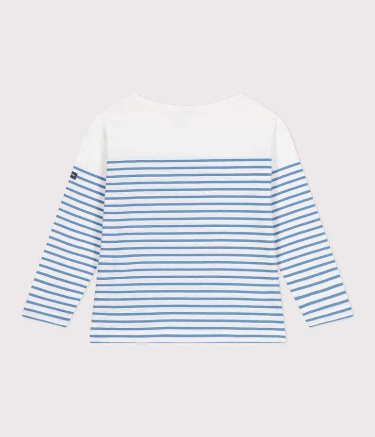 Teeshirt marini&egrave;re enfant en coton manches longues blanc/bleu