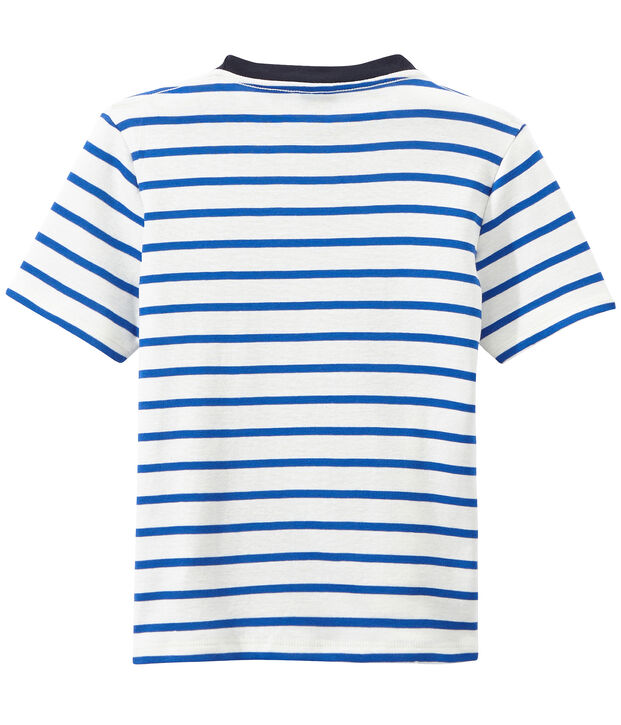 Gestreept jongens-T-shirt met opdruk wit/blauw