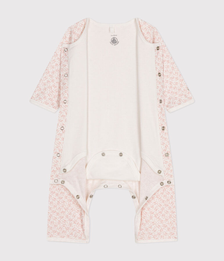 Katoenen bodypyjama zonder voetjes wit/roze
