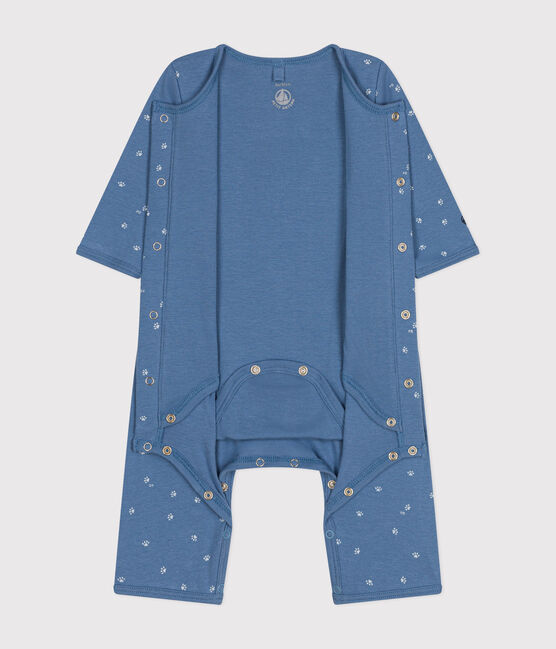 Katoenen bodypyjama zonder voetjes blauw BEACH/ MARSHMALLOW