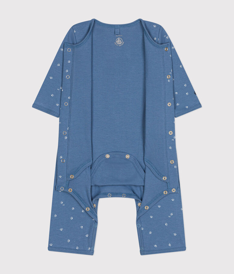 Katoenen bodypyjama zonder voetjes blauw/wit