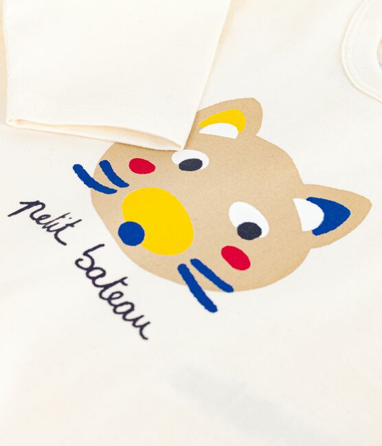Tee-shirt bébé en coton à manches longues, motif chat MILK/ MULTICO