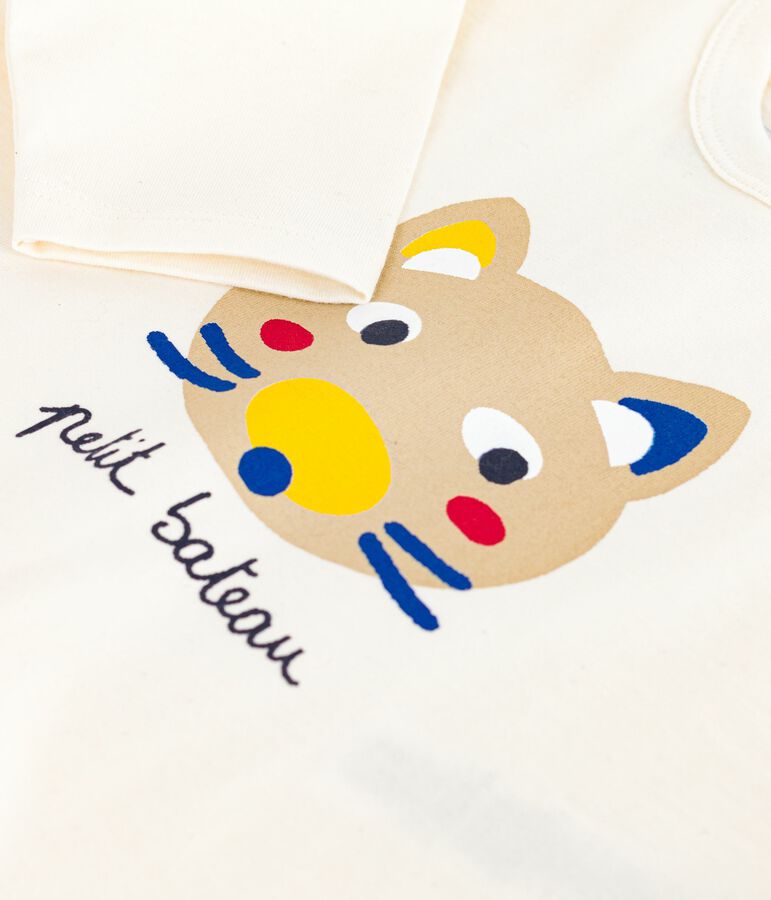Baby T-shirt van katoen met lange mouwen ecru/multicouleur