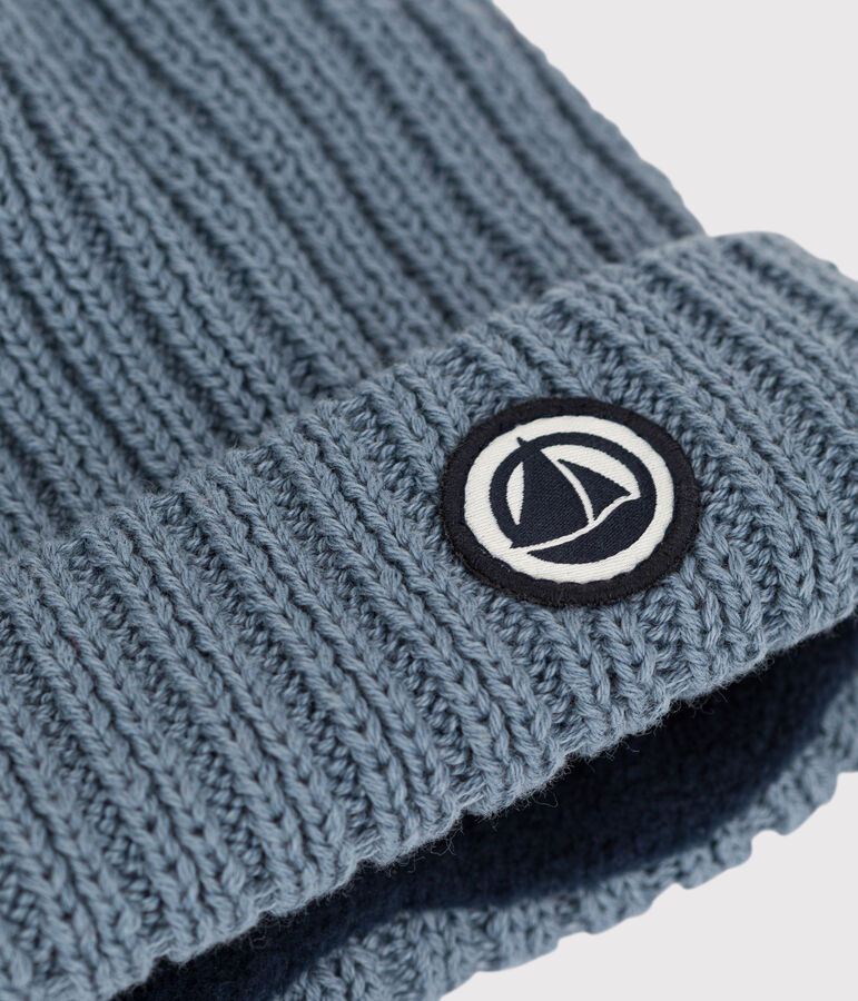Bonnet b&eacute;b&eacute; en tricot doubl&eacute; en polaire recycl&eacute;e bleu