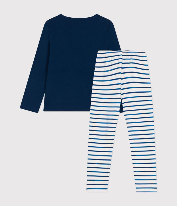 Pyjama  en coton manches longues blanc/bleu