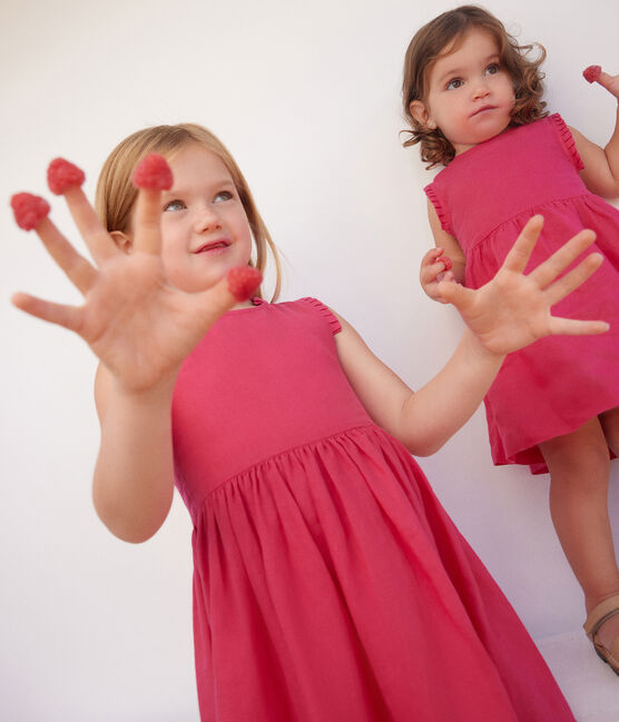 Linnen jurk zonder mouwen voor meisjes roze DELHI