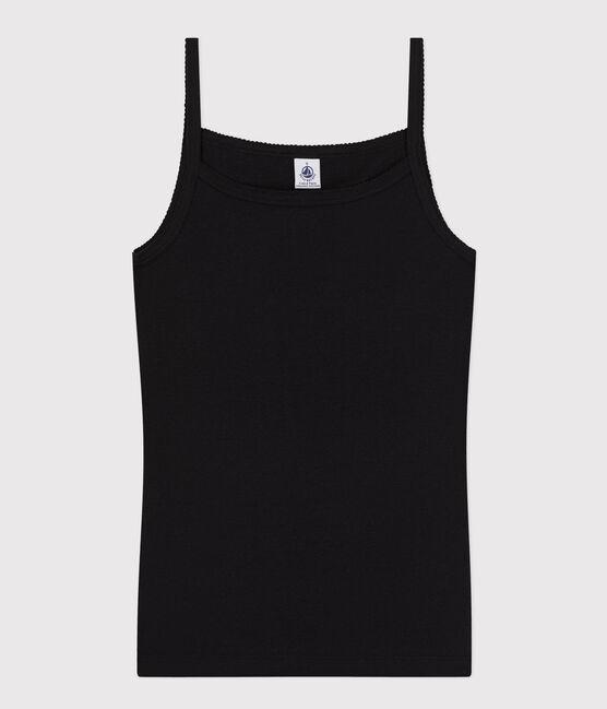 L'ICONIQUE, biokatoenen damesshirt met bandjes zwart NOIR