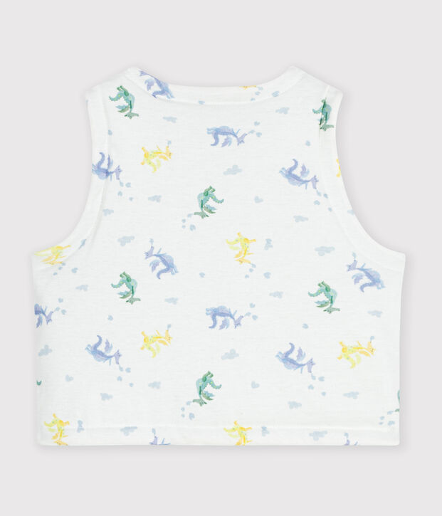 Omkeerbare katoenen cardigan zonder mouwen met drakenprint wit/multicouleur